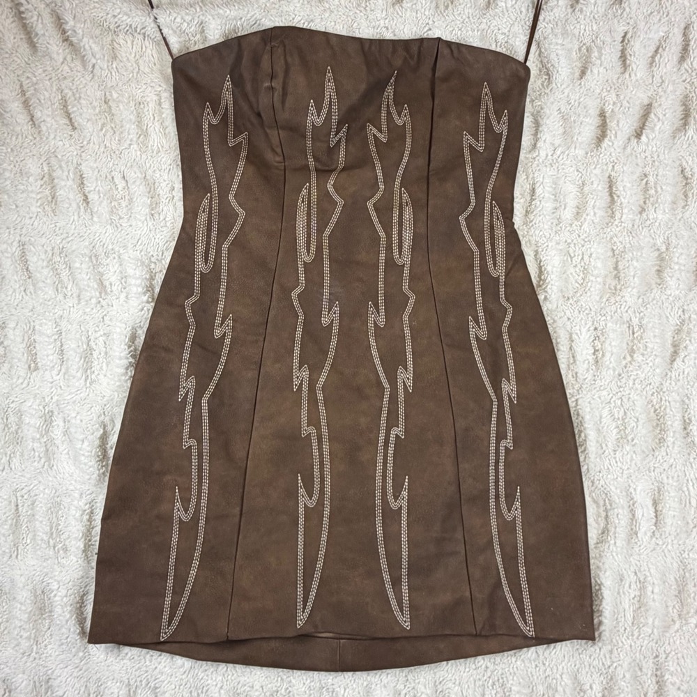 Tic Toc Los Angeles Brown Faux Suede Western Lace Up Mini Dress Arizona DA30447